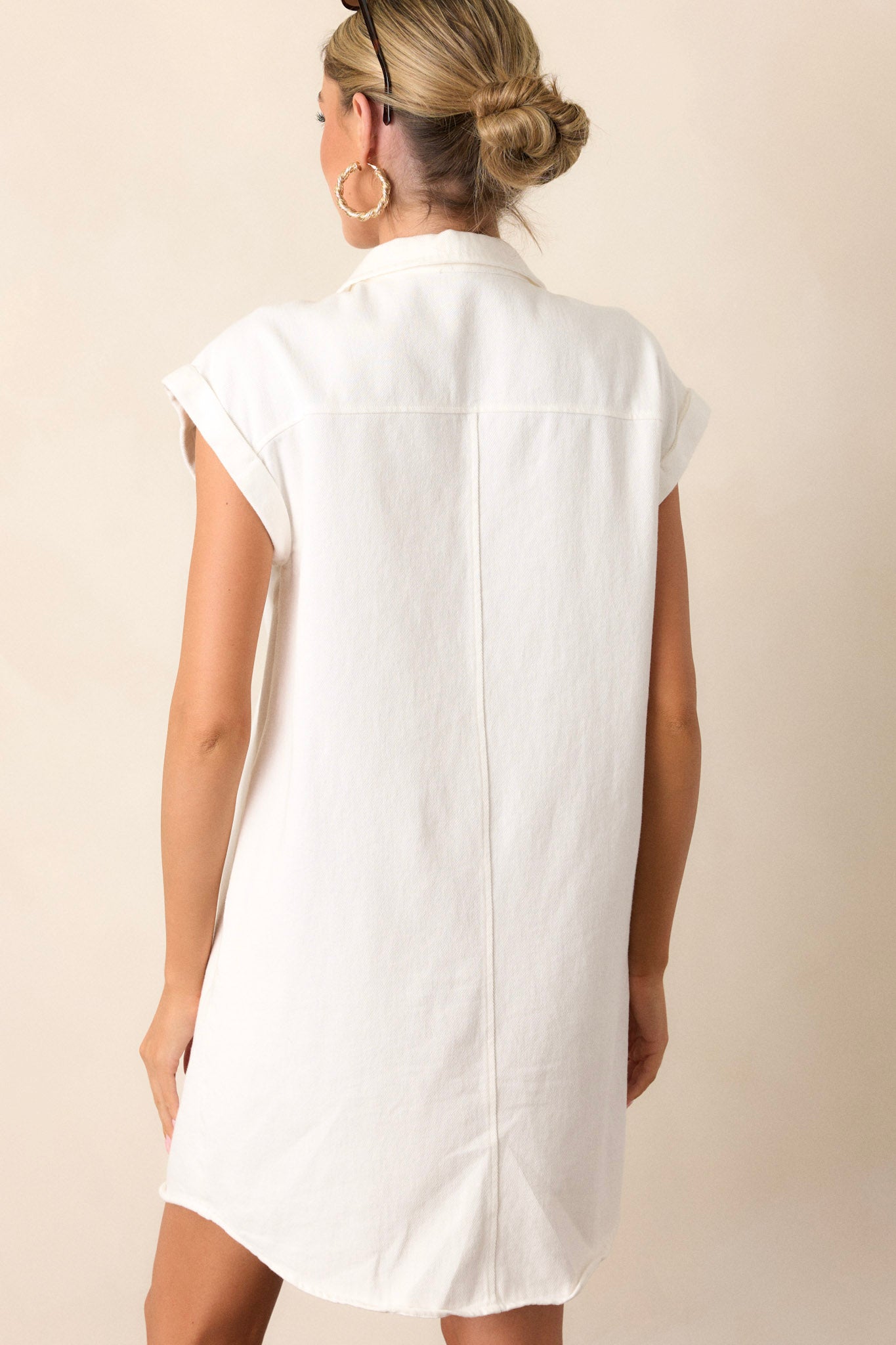 Stop & Stare White Denim Button Front Mini Dress