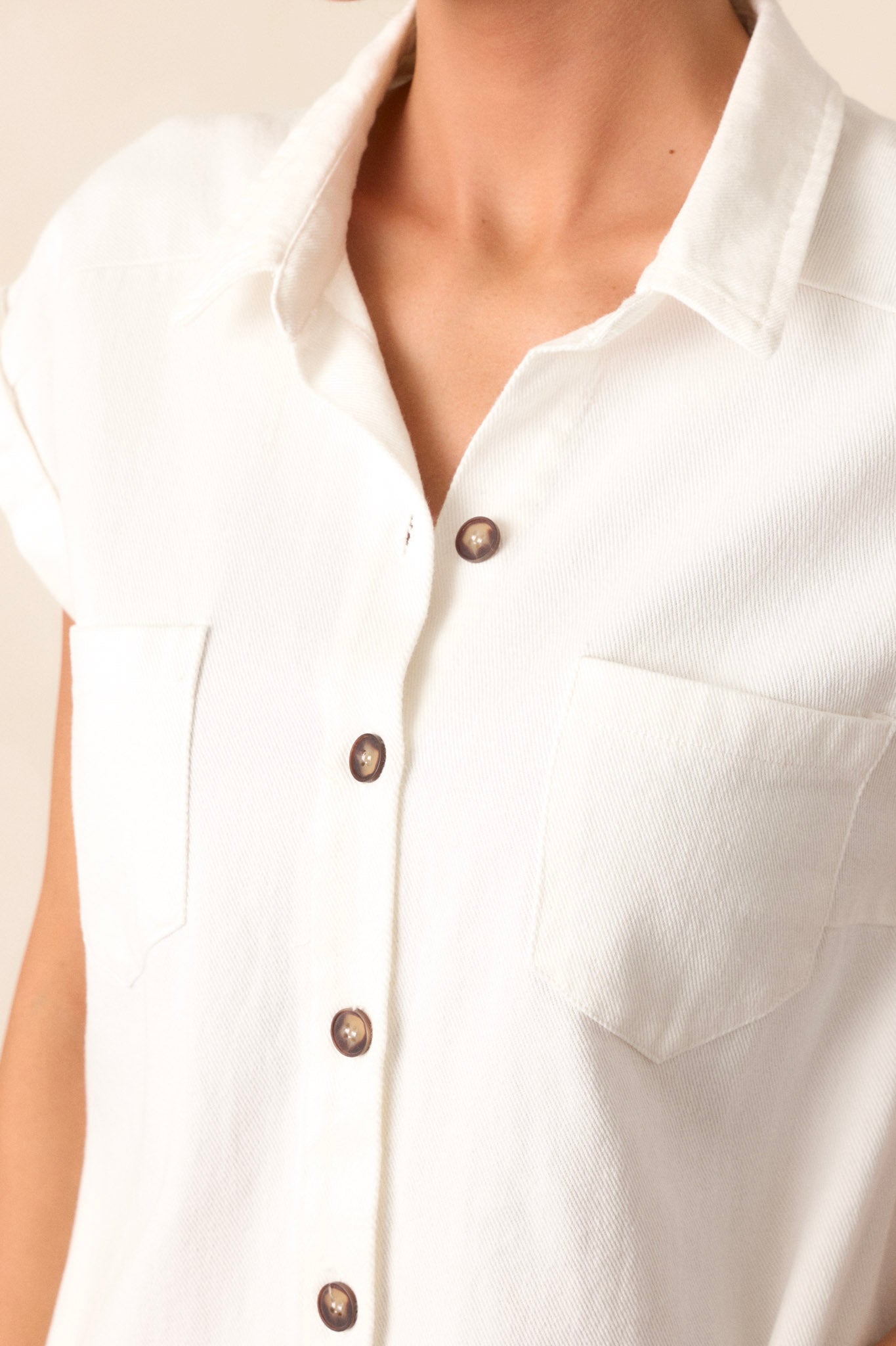 Stop & Stare White Denim Button Front Mini Dress