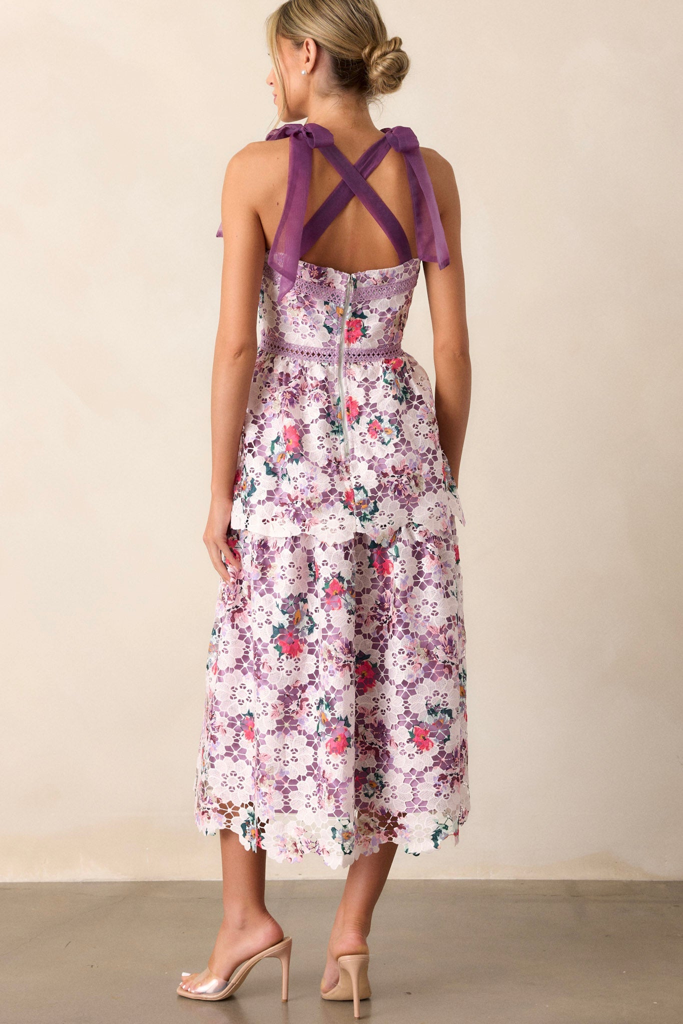 Romance In Bloom Lavender Floral Embroidered Midi Dress