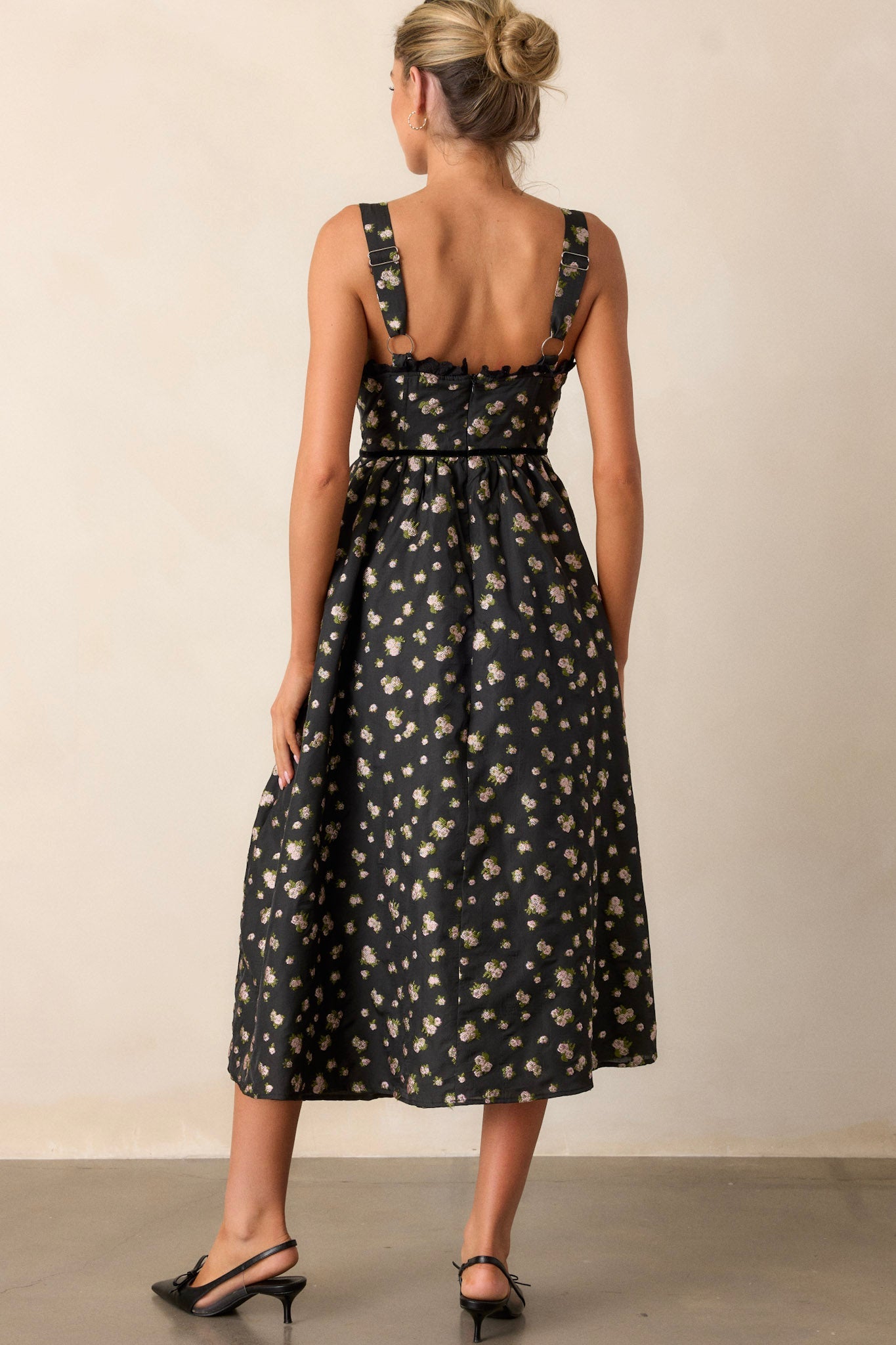 Going Out Again Black Floral Midi Dress