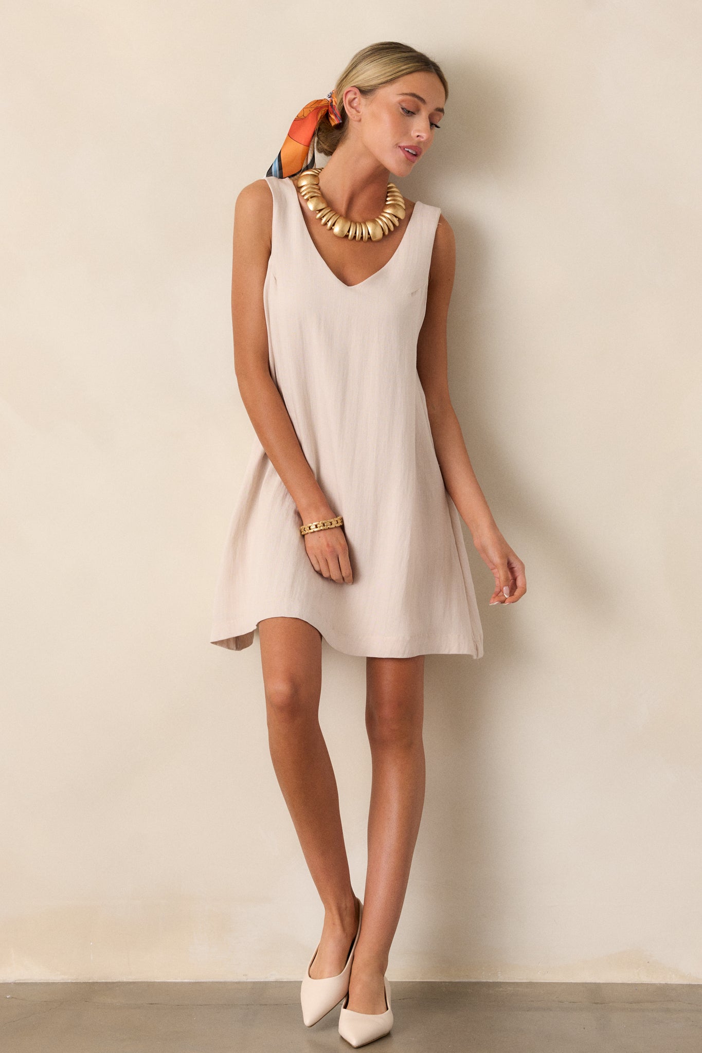 Wandering Mind Ivory Sleeveless Mini Shift Dress